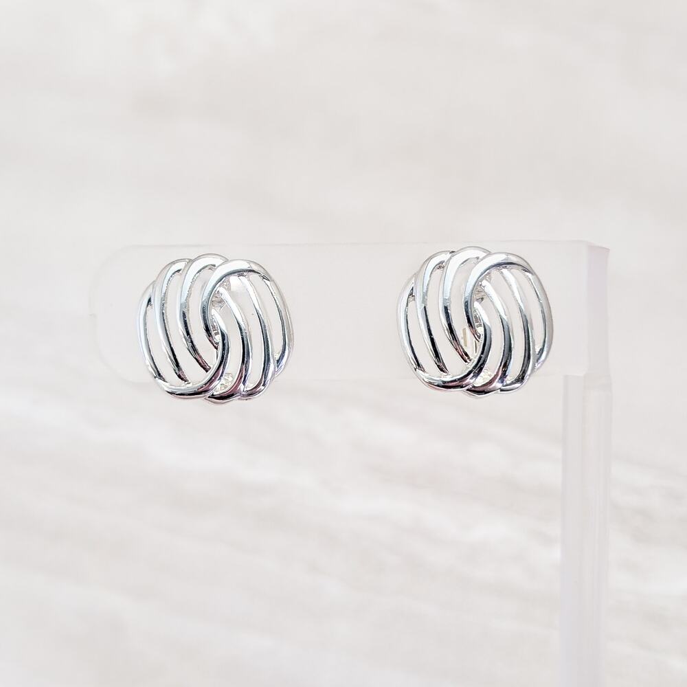 Vintage Clip On Earrings Stylish Silver Tone Swirl Like